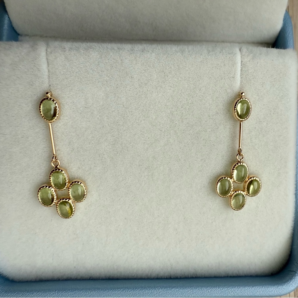 18K Solid Yellow Gold Natural Peridot Dangle Drop Earrings 1.96CTW